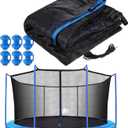 Trampoline Net Replacement with 6 PoleCaps, 12ft 14ft 15 ft Round Frame, Durable and Breathable Trampoline Net with Adjustable Straps, Zippers, Protection Buckles, Black