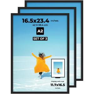 Black A2 Poster Frame Display 16.5 x 23.4 inch Posters and Pictures - Horizontal and Vertical Wall Hanging Option Set of 3