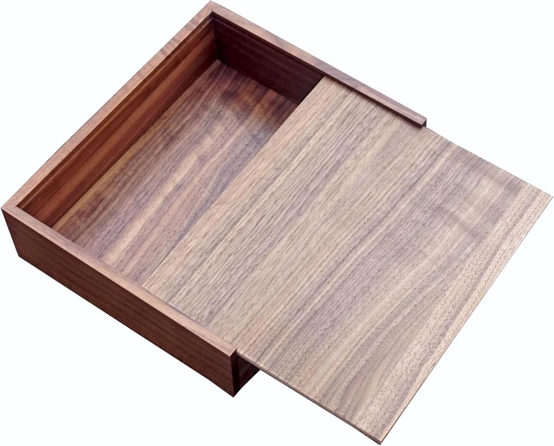 Handmade Walnut Large Decorative Storage Wooden Jewelry Box Photo Storage Box Suitable for Wedding Birthday Gift (9.45(L) *7.85(W) *2.55 inch(H), Walnut Box)
