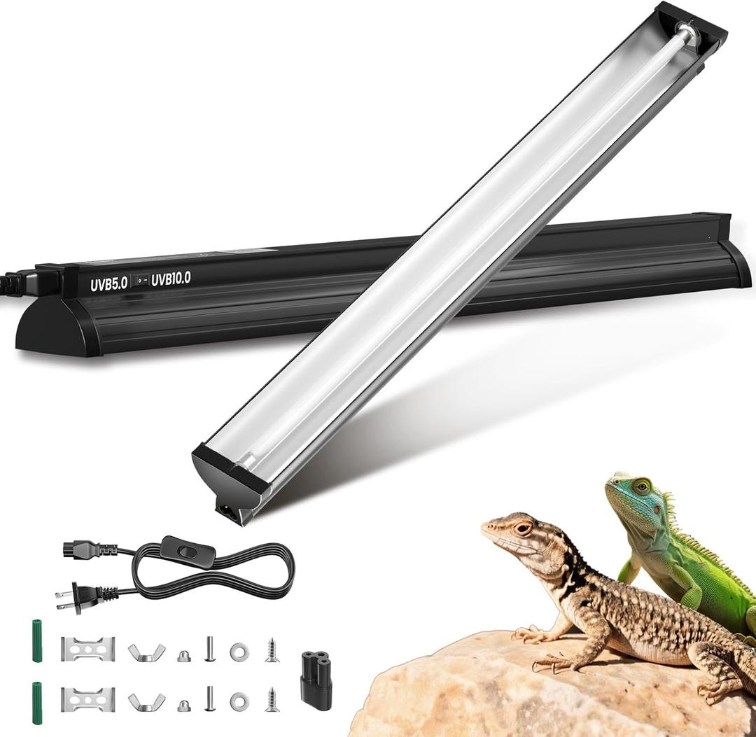 22’’ 24W T5 UVB Reptile Light Combo Kit Switchable UVB 5.0, 10.0 | for Tropical & Desert Reptiles, Reptile Lamp Terrarium Hood UVB Light for Bearded Dragon, Lizards, Snake, Chameleon, Turtle