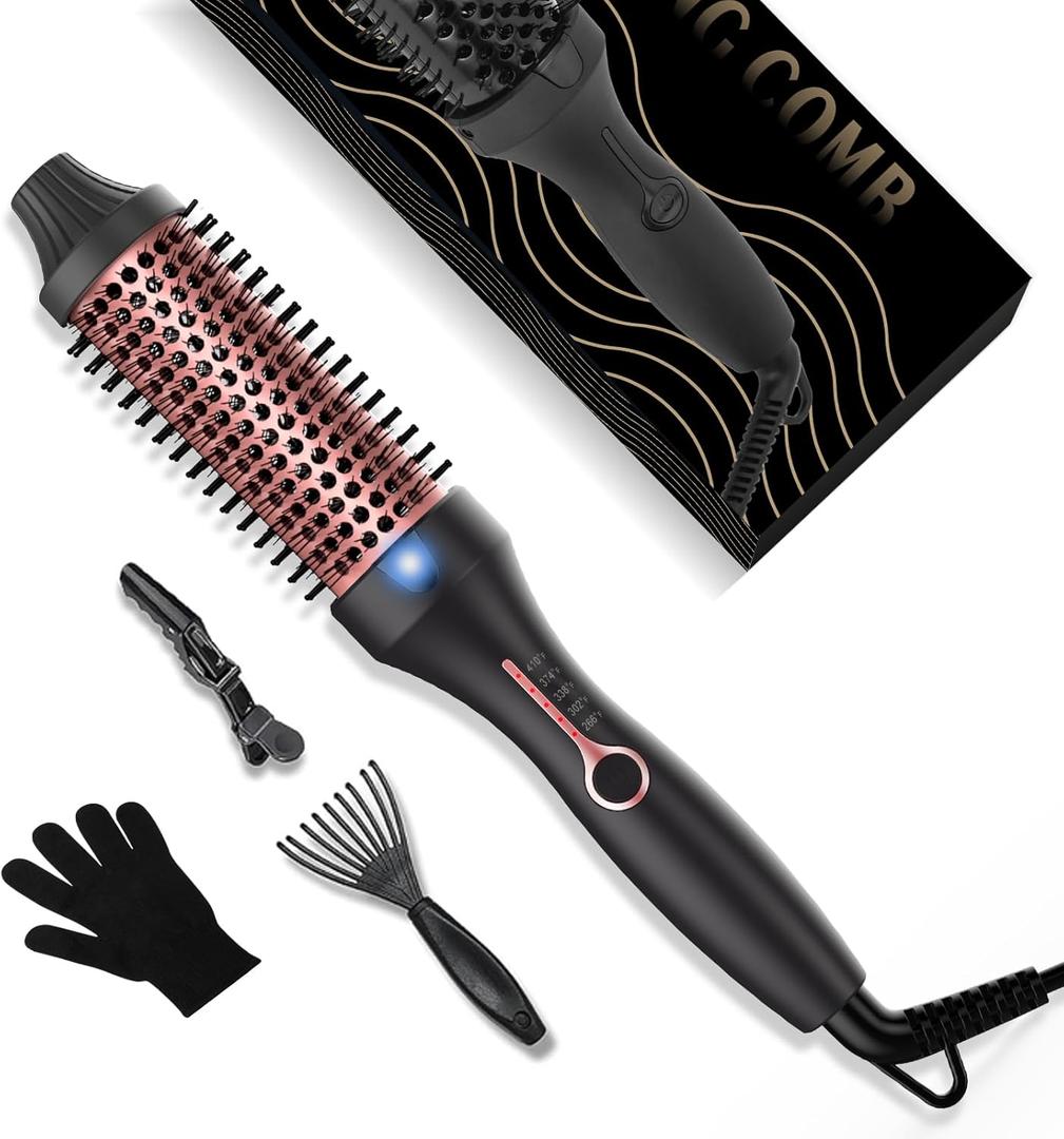Thermal Brush, 1.5 Inch Heated Round Brush Double Voltage 100-240V,Heated Curling Iron with 5 Temps Setting 266-410F, Ceramic Tourmaline Ionic Hair Curlers,Curling Iron for Short Hair