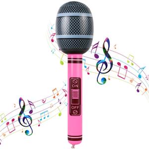 Inflatable Microphones 27.5 Inches Singing Party Decoration Blow up Microphone Toy Inflatable Microphone for 80s 90s Party Decorations - 80s 90s Party Favors Decorations Supplies Plastic Prop (Pink)