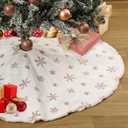 White Christmas Sequined Tree Skirt - 24" Fluffy Tree Skirt, Double Layers, Snowflake Pattern for Home Decoration & Xmas Luxury Ornaments (Rose Gold Snowflake)