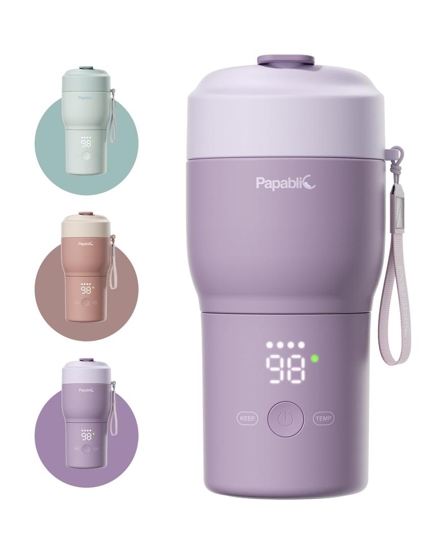 Papablic Portable Bottle Warmer Pro for Travel  Fast Heating, Built-in Sterilizer, 30W Fast Charge, 5-Temp Control, Easy-Clean Wide Mouth, Baby Milk Warmer for Breastmilk & Formula, Lilac Purple