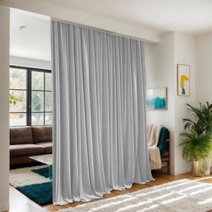 Floor to Ceiling Curtains for Wall Ceiling Mount Track - Blackout Privacy Room Divider Curtains for Ceiling Track System or Rod With Hooks - Soundproof Room Separator Extra Wide Curtain, 1 Panel (Grey)
