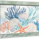 ARTISTIC PATH Marine Coral Seagrass Framed Wood Wall Art, 24x16 Inch