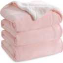 Bedsure Sherpa Fleece Blankets Queen Size for Bed - Thick and Warm, Soft Fuzzy Plush Queen Blanket for Winter, Pink, 90x90 Inches