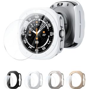4-Pack PC Case & Glass for Samsung Galaxy Watch 7 Ultra 47mm | Hard PC Edge Frame Bumper & HD Screen Protectors, Anti-Scratch Full Edge Protection