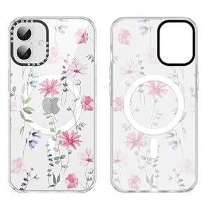 RUMDEY for iPhone 16 6.1'' Magnetic Case Compatible with Magsafe, Aesthetic Pink Floral Pattern Design Cute for Girl Women, Anti-Drop Shockproof Protective Hard Back Phone Cover for iPhone 16