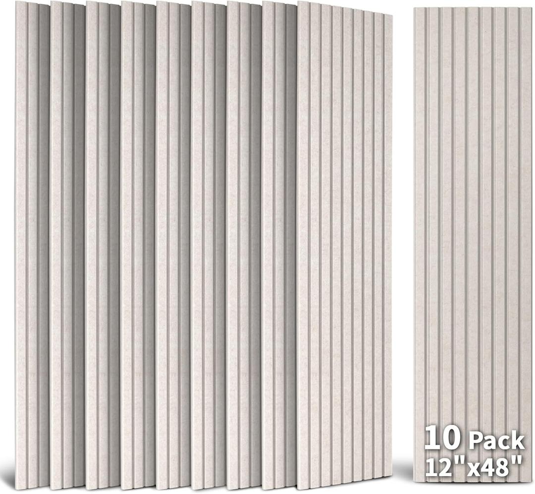 Art3dwallpanels 10 Pack Acoustic Panels, 48" X 12" X 0.35" Soundproof Wall Panels, Self Adhesive High Density Sound Absorbing Acoustic Treatment for Recording Studio, Office, Camel, 10 Pack 12''x48''