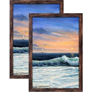 LUCKYLIFE 24x36 Poster Frame, Display 20x30 with Mat or 16x24 Without Mat, Wall Hanging Frames Engineered Wood with Plexiglass Sheets, 2 Pack, Brown