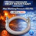 1/2" NPT Male (20" Length) Compressor Jumper Hose，450 PSI 750°F，Industrial Grade Flexible Stainless Steel with Dual Swivel Male Fittings Connectors for Air Compressor System