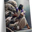 Christian Wall Art Jesus the Good Shepherd Saving Lost Sheep - Guardian Shepherd Protecting Lamb from Wolves, Bible Canvas Print for Church decor Home Decor, Living Room Bedroom,Gift for catholic Women,Christians.A-419 (12"x15")