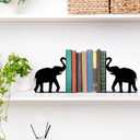 Metal Elephant Bookends Cute Animal Book Ends for Shelves Bookshelf Decorative Objects Home Office Desk Bookshelf Decor Elephant Lover Gifts for Family (Black)