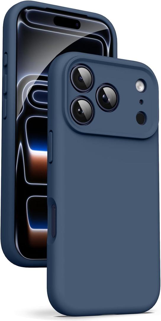 Supdeal Liquid Silicone Case for iPhone 17 Pro Max - [Camera All-Round Protection] [Soft Microfiber Lining Anti-Scratch] 4 Layer Full Covered Shockproof Gel Rubber Phone Case Cover, 6.9", Dark Blue