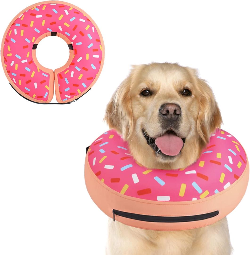 Supet Inflatable Cone Collar Alternative for Dogs After Surgery - Neck Donut Recovery E-Collar for Neuter - Soft Cone for Small, Medium, Large Dogs (XL(Neck 14"-18"), Donut Pink)