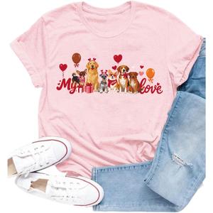 Valentines Shirt for Women My Love Dog Lover T-Shirts Valentine Day Love Heart Print Casual Tee Tops (Medium)