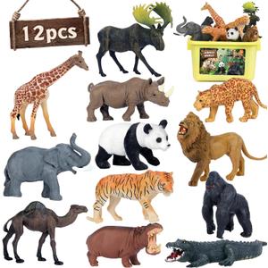 Safari Animal Toys Figures, 12 PCS Realistic Jumbo Wild Jungle Animals Figurines, Large African Zoo Animal Playset with Lion, Elephant, Giraffe, Plastic Animal Learning Toys for Kids Toddlers Boys