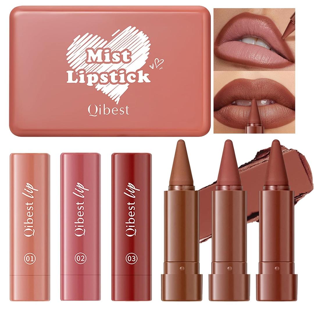 5 Pcs Gradient Lip Liner & Lipstick Set, 2-in-1 Ombre Red Brown Lip Liner Pencil, Matte Nude Velvet lip Liner for Women Long Lasting Waterproof Smudge Proof Lipstick Pencil