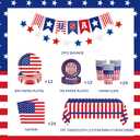 75 Pcs 4th of July Patriotic Party Decorations Set, Red White and Blue USA Flag Paper Plates Napkins Cups Tablecloth and Banner, Memorial Day Veterans Tableware Supplies (Serves 12)