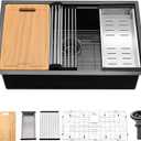 33 Inch Black Stainless Steel Undermount Kitchen Sink, 33x19 Gunmetal Black Single Bowl Workstation Sink with Cutting Board