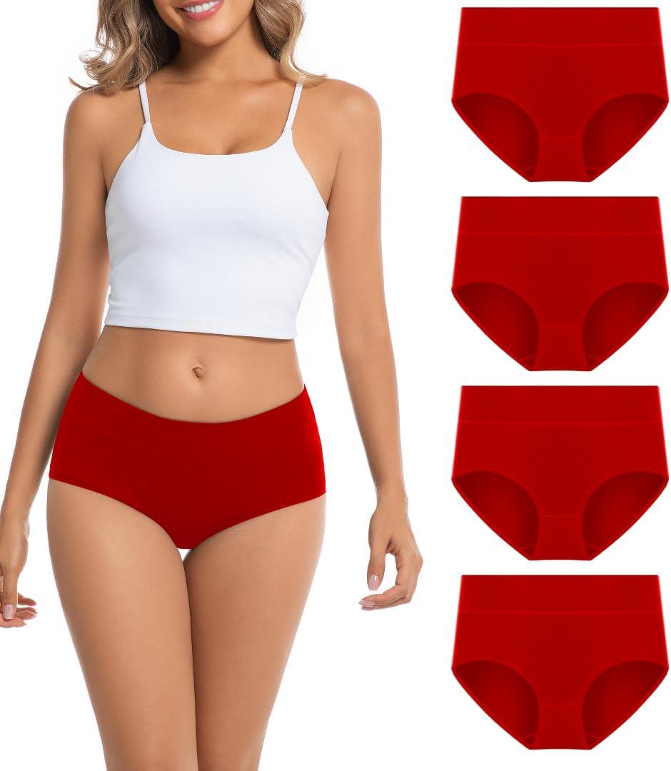 Women's Cotton Underwear Mid Waisted Brief Style Underpant (4 Pack)