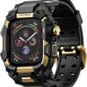 ULTIMAL Rugged Case with Band for Apple Watch 45mm, Compatible with Apple Watch Series 9/8/7 45mm, Military Grade Shockproof Bumper Cover for iWatch Tactical Band (45mm, Gold)