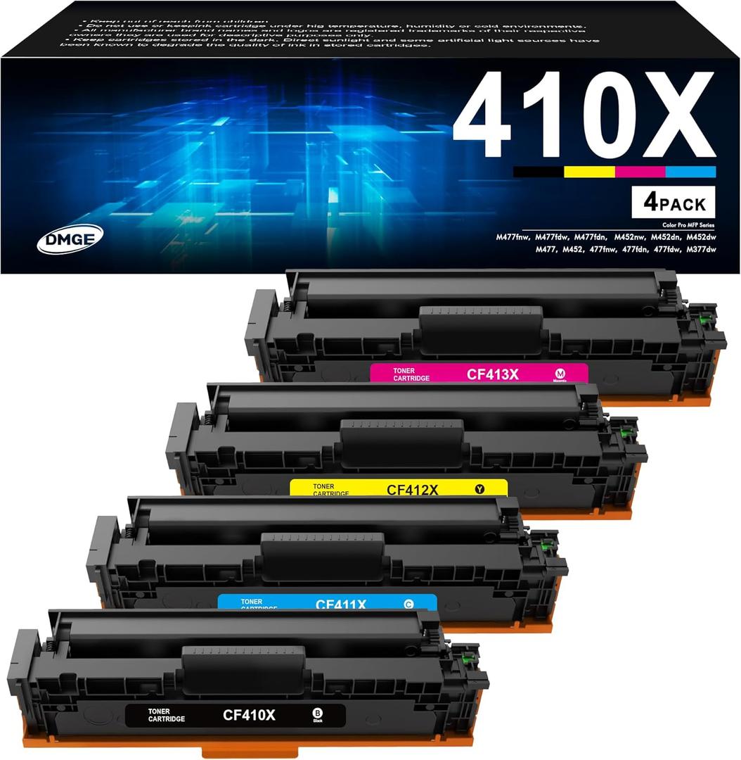 410A Toner Cartridge 410X - High Yield 4 Pack Replacement for HP 410A 410X Compatible with HP Color Laserj Pro MFP M477fnw Toner, M477fdw Toner M452dn, Color Laserj Pro M477 M452 Series | CF410X