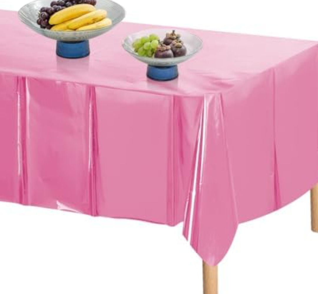 Quhora Shiny Foil Disposable Plastic Tablecloths for Rectangle Tables - Pack of 6 | 54x108 inches - Perfect for Parties, Events, and Weddings, Indoor and Outdoor Use - Pink