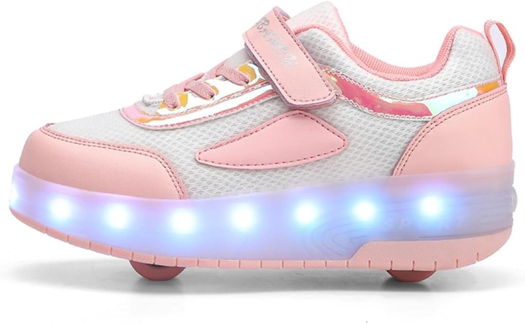 Kids Light Up Shoes with Wheels USB Chargable Colorful Light Up Roller Skate Shoes, size: 29