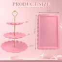 5 Pcs Dessert Table Display Set, Pink Plastic 2 Pcs Round 3 Tier Cupcake Stand Cup Cake Tower Stand with Metal Rod & 3 Pcs Serving Tray for Baby Shower, Tea Party, Wedding, Birthday Party