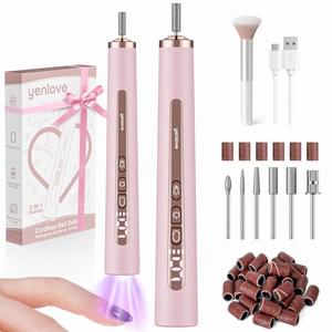 Cordless Nail Drill, 9 Speed Electric Nail File with UV Nail Lamp: Professional for Acrylic Gel Dip Powder Nails Manicure Portable Nail Filer Machine Kit for Pedicure Rechargeable Lightweight