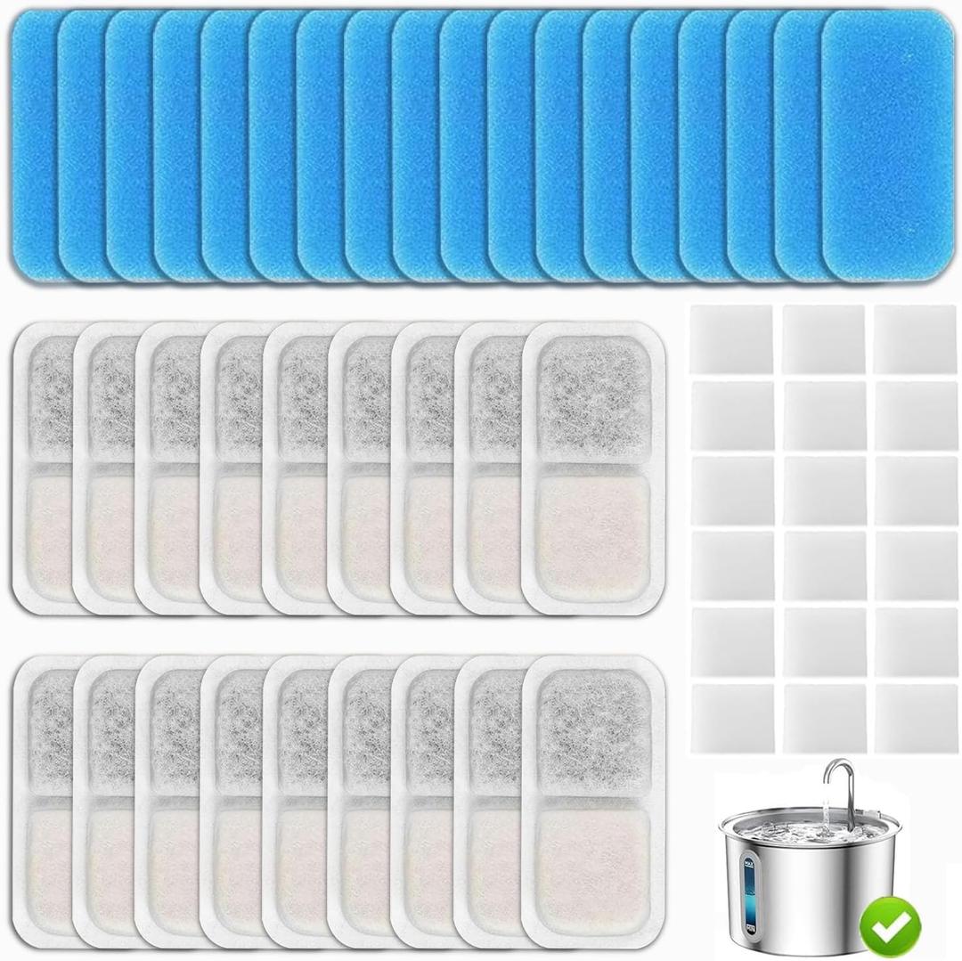 18 Set Cat Fountain Replacement Filters Compatible with oneisall PWF-001 2L/67oz Stainless Steel Pet Water Fountain Filters with Replacement Pre-Filter Pump Sponges