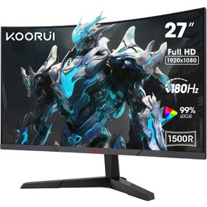 KOORUI Curved 27 Inch Gaming Monitor, Full HD 1080p R1500 180Hz VA Computer Monitor, 99% sRGB, Built-in Adaptive Sync, 1 x Display Port 1.2 & 2 x HDMI 2.0, Eye Care, VESA Compatible, Black 27E6CA KOORUI Curved 27 Inch Gaming Monitor, Full HD 1080p R1500 180Hz VA Computer Monitor, 99% sRGB, Built-in Adaptive Sync, 1 x Display Port 1.2 & 2 x HDMI 2.0, Eye Care, VESA Compatible, Black 27E6CA