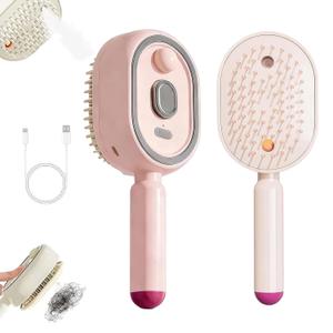 Electric Spray Air Cushion Comb for Women, Electric Steam Brush for Hair, Rechargeable Hair Brush with Water Spray, Detangling & Anti-Static Hair Brush, Reduce Frizz, Smooth & Nourish (Pink)