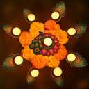 Bucherry 19 Pcs Diwali Peacock Decoration Peacock Candle Holder with Candles Wood Diwali Artificial Traditional Indian Decor for Indian Puja Home Outdoor Party Decoration