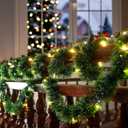 2 Pack Christmas Garland with Lights, Total 38 Feet 80 Led Battery Operated Pre-Lit Long Garland for Stairs Railing Fireplace Mantle Door Frame Decor Green Greenery Indoor Outdoor Office Decorations