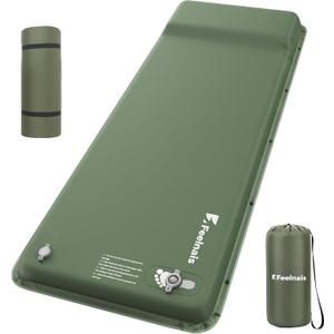 Camping Sleeping Pad, Built-in Foot Pump Inflatable Sleeping Pads, Memory Foam Mattress with Pillow, 4 Season Camping Mattress Pad, Camping Essentials Gear for Tent, Car, Hiking - Green