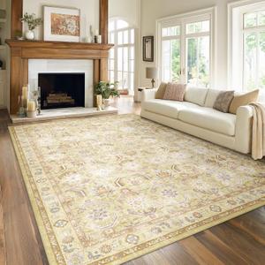 Living Room Rug 6x9, Soft Non Slip Low Pile Washable Rug, Boho Modern Area Rug for Bedroom, Dining Room, Cream