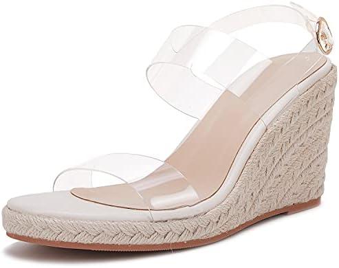 VETASTE Womens Espadrille Wedge Sandals Heels Open Toe Platform High Heeled Ankle Strap Buckle Dress Wedges Shoes, 8