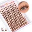 Brown Lash Clusters Natural Eyelash Clusters Invisible Band Wispy Lash Extension 8-16mm D Curly Cluster Eyelash Extensions Clear Band Individual Clusters Lashes DIY Volume Dark Brown Eyelash Extension
