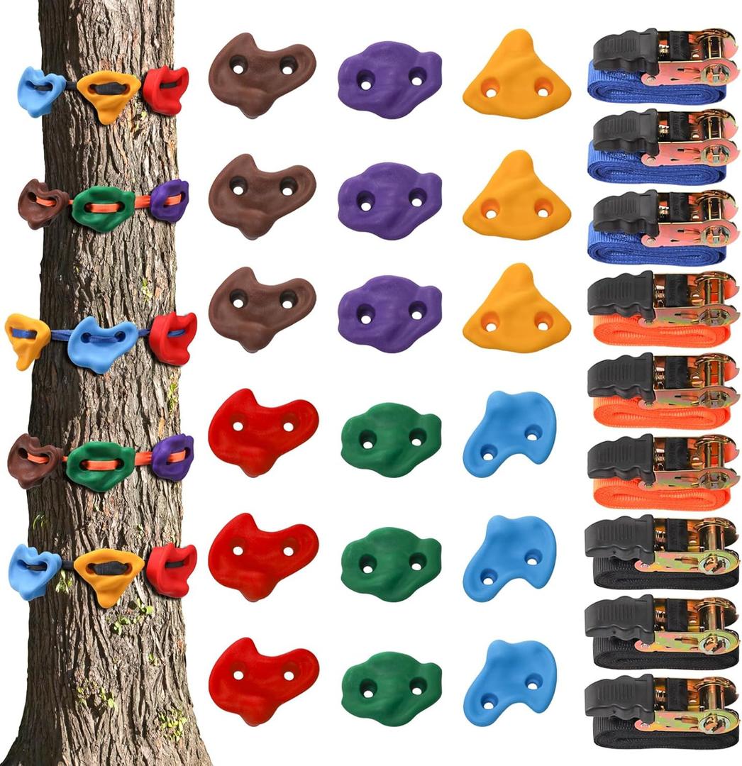 Youeon 18 Pcs Tree Climbing Holds with 9 Ratchet Straps, Outdoor Tree Climbing Kit, Outdoor, Backyard, Gym, Obstacle Course Training
