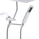 Hibbent All Metal Shower Head, 8'' High Pressure Rainfall Shower Head, Showerhead Combo, Handheld Shower Wand, 12'' Adjustable Curved Shower Extension Arm, 71'' Hose, Shower Head Holder, Chrome
