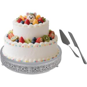 MTJYQTF Silver Cake Stand Set - 16 IN Metal Round Cupcake Dessert Stand with Cake Cutting & Cake Spatula for Party, Candy Table Display for Wedding Birthday Baby Shower Housewarming Party CS003-16pan