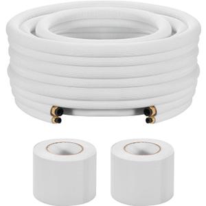 VEVOR 50ft Mini Split Line Set, 1/4 & 3/8 OD AC Copper Tubing Pipe, 3/8 White PE Thickened Insulated Coil with Flared Nuts, Strapping Tapes, for Mini Split Air Conditioner HVAC or Heat Pump System