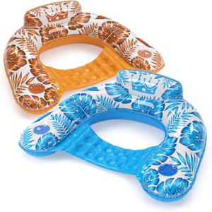 Jasonwell Inflatable Pool Float Chair - 2 Pack Floating Pool Chair Lounge Floats for Swimming Pool Water Chair Pool Lounger with Cup Holder Toy Party Floaties for Adults XL