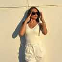 SUUKSESS Women 2 Piece Thong Bodysuit Sexy V Neck Backless Sleeveless Tank Tops (White, M)