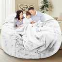 HDMLDP Bean Bag Chair Cover for Kids Adults Without Filling Comfy Giant Round Beanbag Love Sack Covers for Bedroom Living Room, 7FT, Dusty White