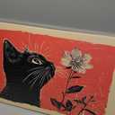 Framed Vintage Black Cat Canvas Wall Art Cat Wall Decor Pictures black cat curiously sniffing a delicate flower Posters Prints for Living Room Dining Room Bedroom Bathroom Home decoration 16x24in