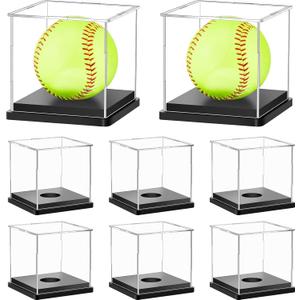 Leinuosen 8 Packs Softball Display Case Plastic Softball Holder Stand Baseball Display Case Memorabilia Acrylic Box UV Protected Clear Cube for Baseball Tennis Ball Sports Ball Storage